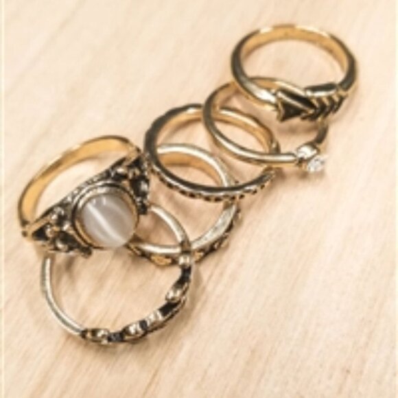BRONZE & GOLD TEXTURED METALLIC RING SET - Picture 2 of 3